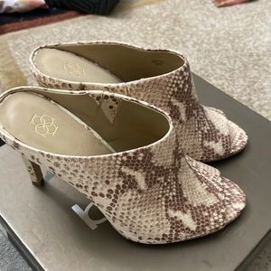 Ann Taylor snake skin open toe mules